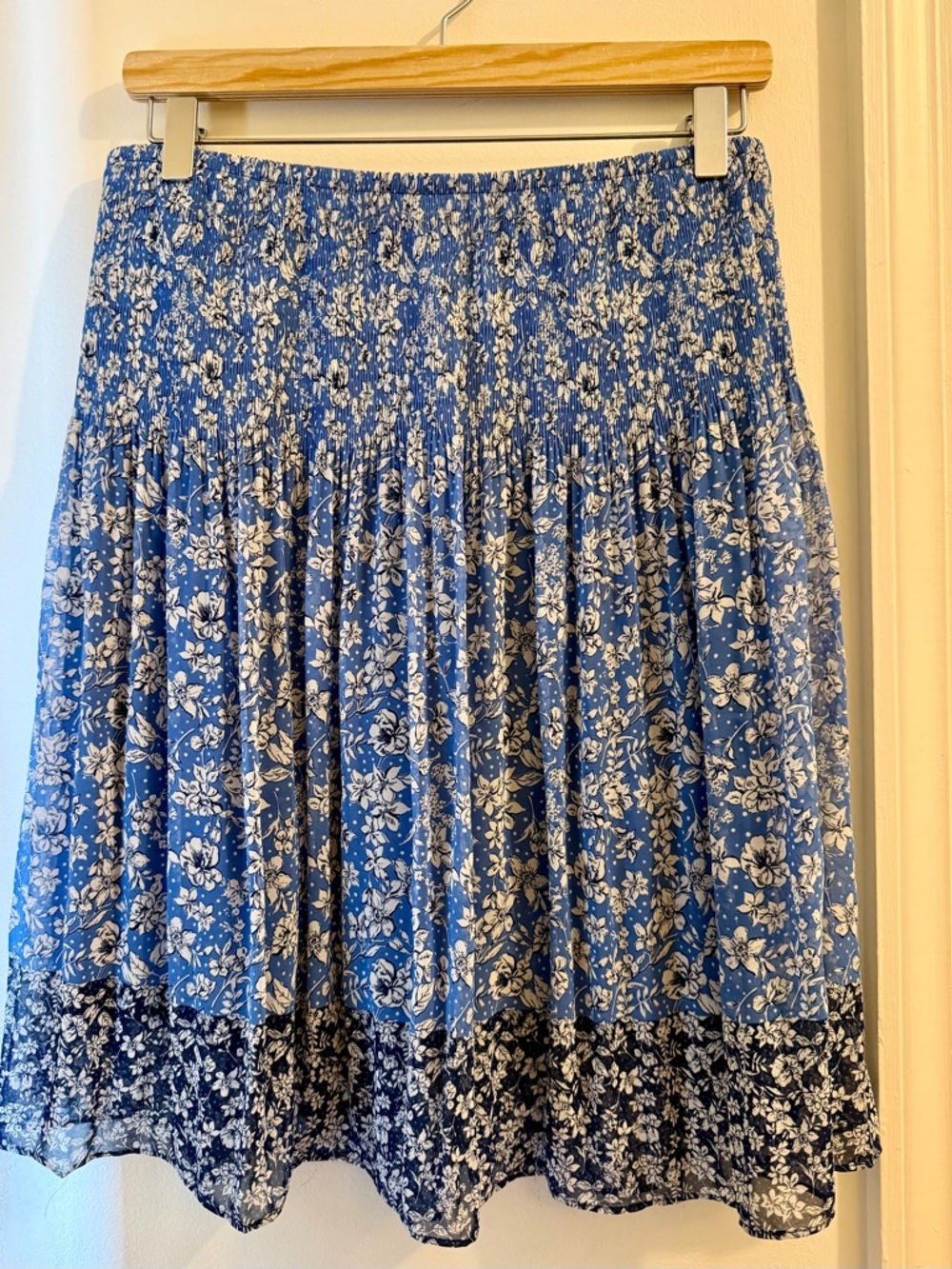 Max Studio Blue Floral Smocked Tiered Midi Skirt